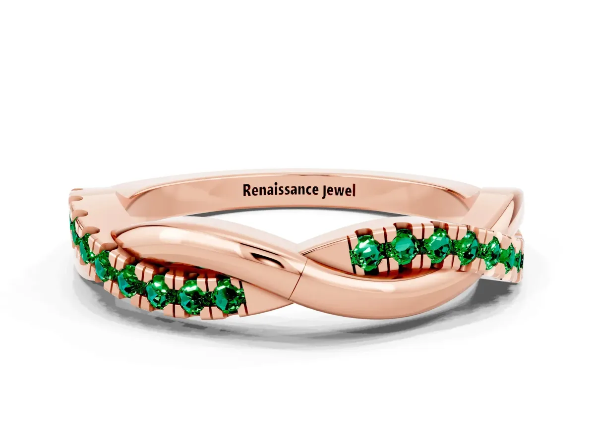 Round Emerald Twisted Infinity Band with Prong Setting Rose gold