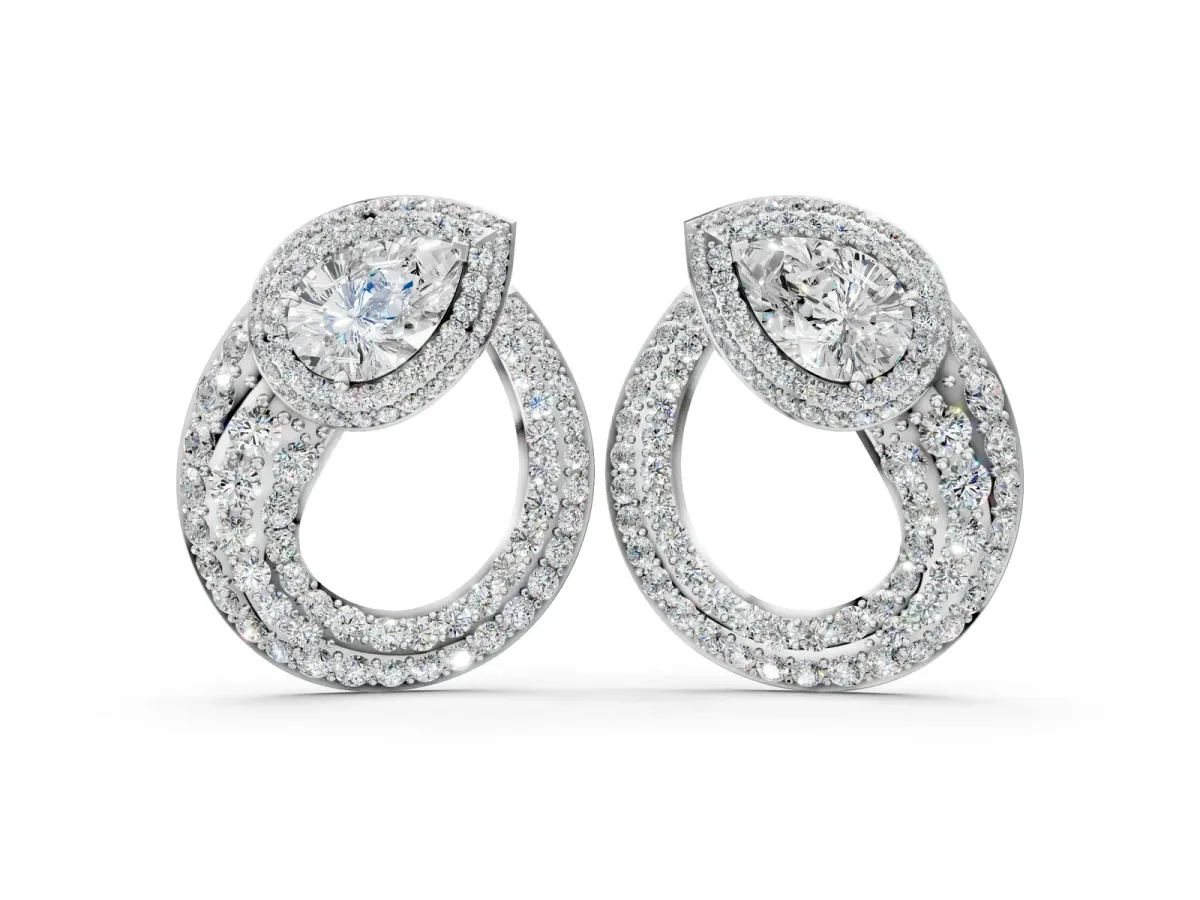 Pear Diamond Open Teardrop Stud Earrings Platinum