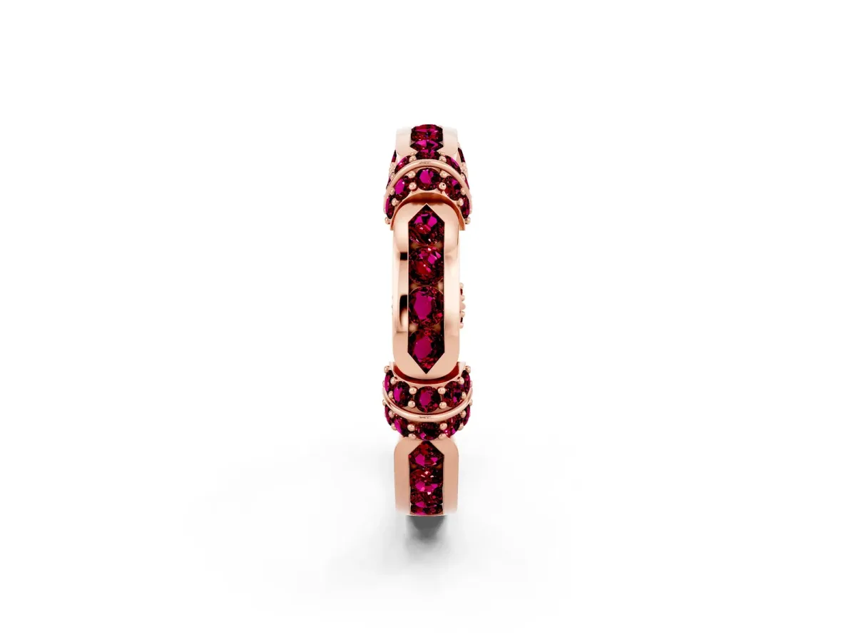 Pavé Round Garnet Link Band with Bezel Setting Rose gold