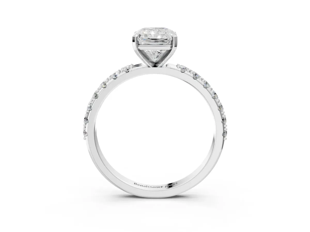 Radiant Cut Diamond Solitaire Pavé Band with Four-Prong Setting Platinum