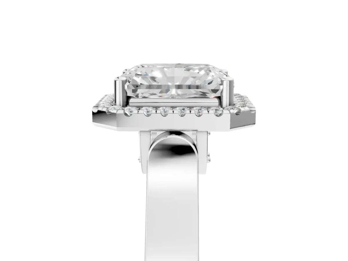 Radiant Cut Halo Pave Split Shank Prong Setting Ring Platinum