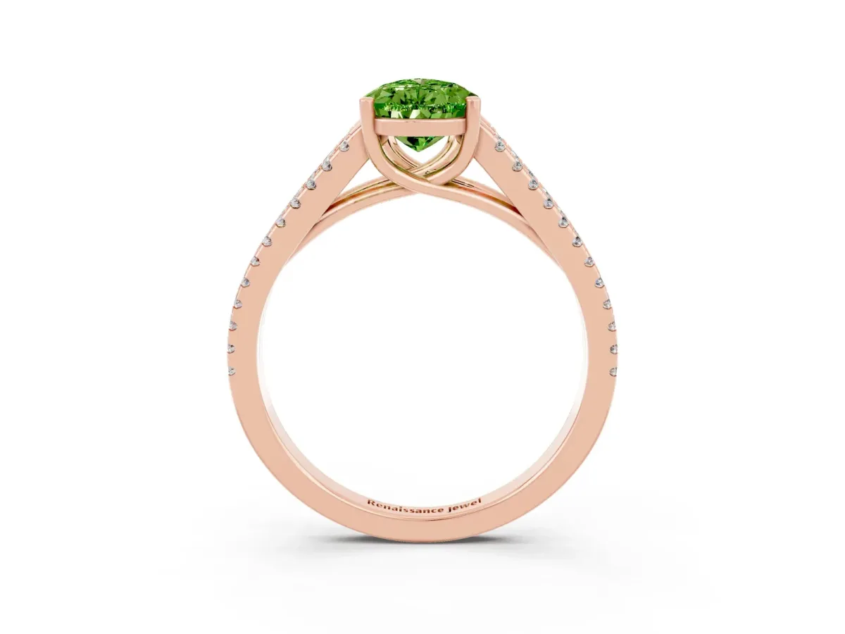Pear Cut Peridot Solitaire Engagement Ring with Split Shank Pavé Band Rose gold