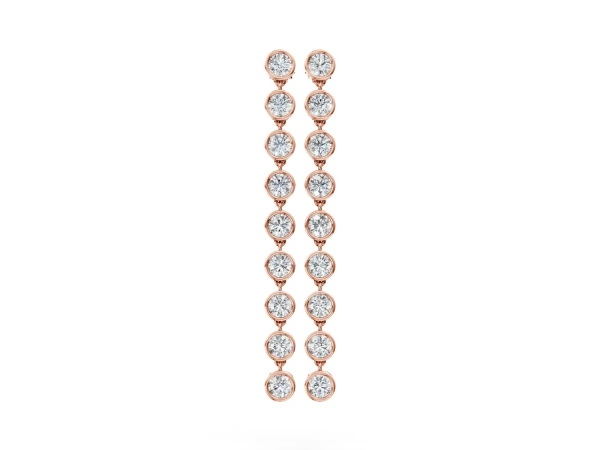 Round Diamond Bezel-Set Linear Drop Earrings Rose gold