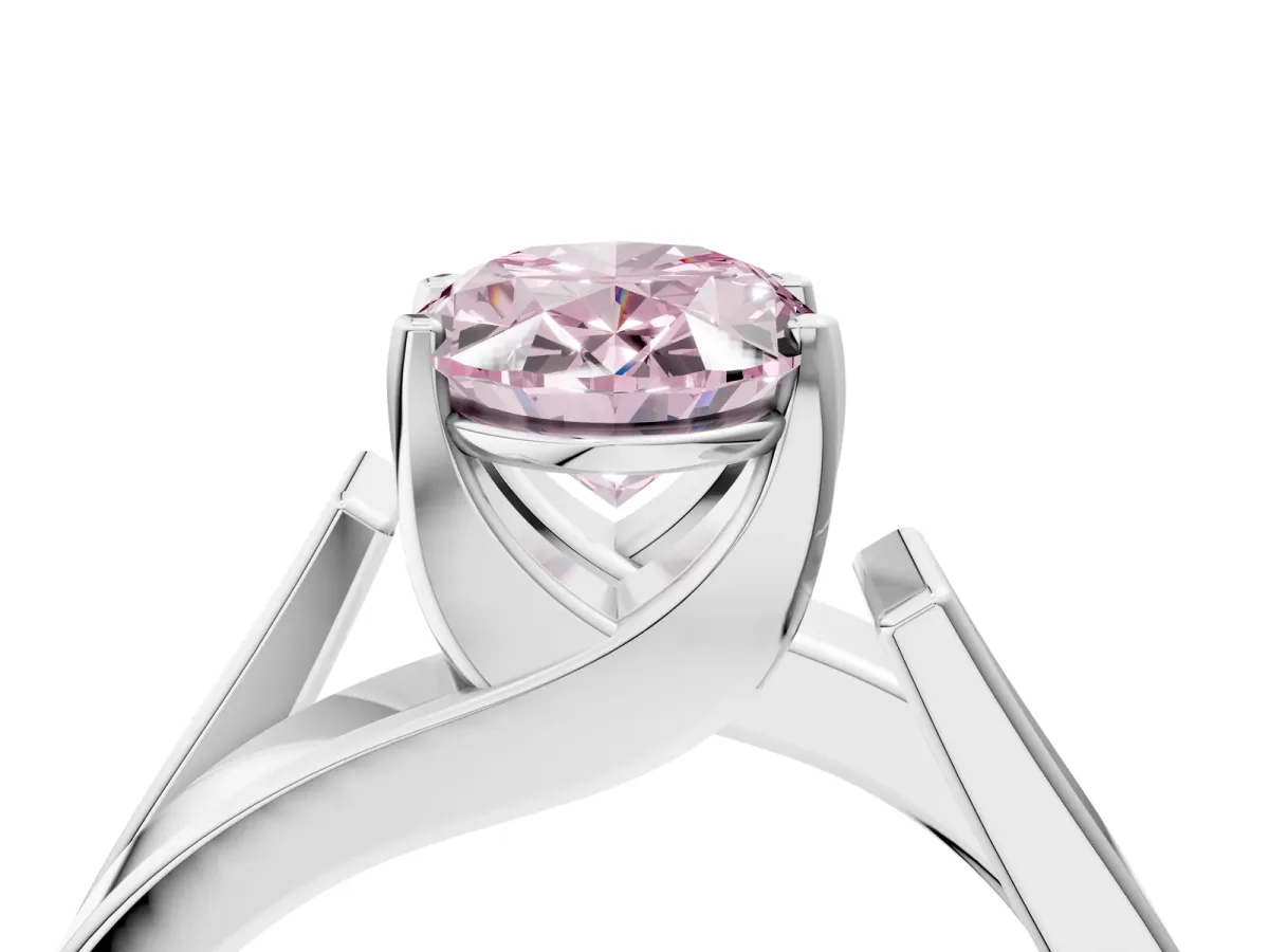 Fancy Pink Modern Tension Set Oval Cut Diamond Solitaire Wide Band Ring Silver