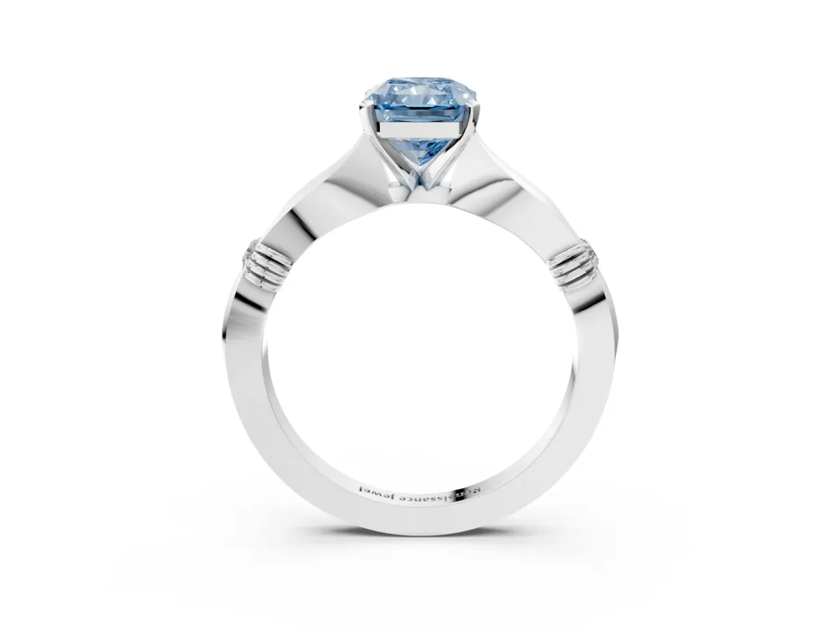Fancy Blue Radiant Cut Solitaire Diamond Twisted Band with Four-Prong Setting Platinum