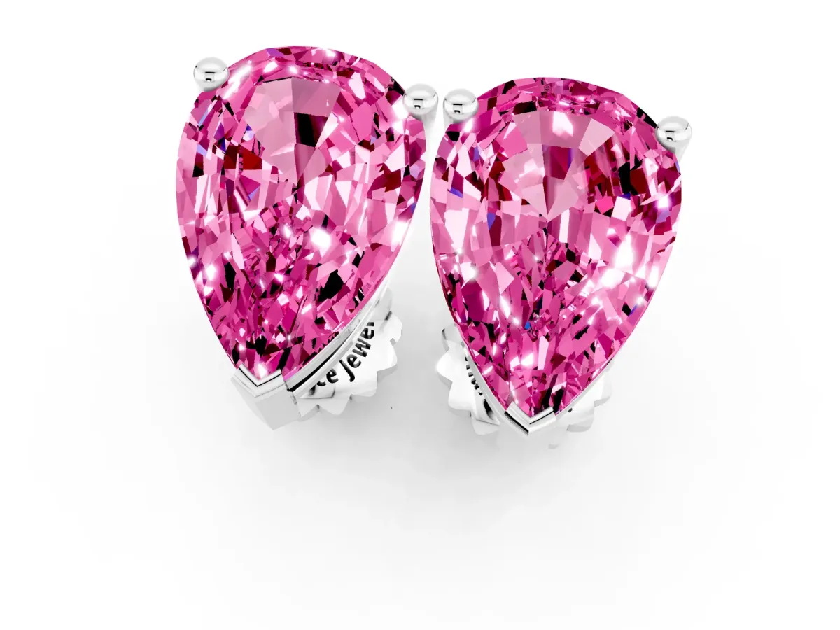 Pear Cut Pink Sapphire Stud Earrings Silver