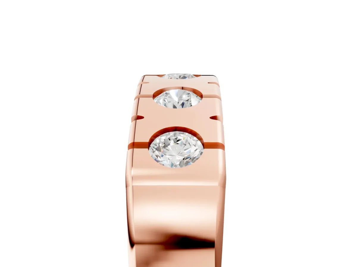 Channel Set Round Diamond Flat Band with Prong Setting Rose gold