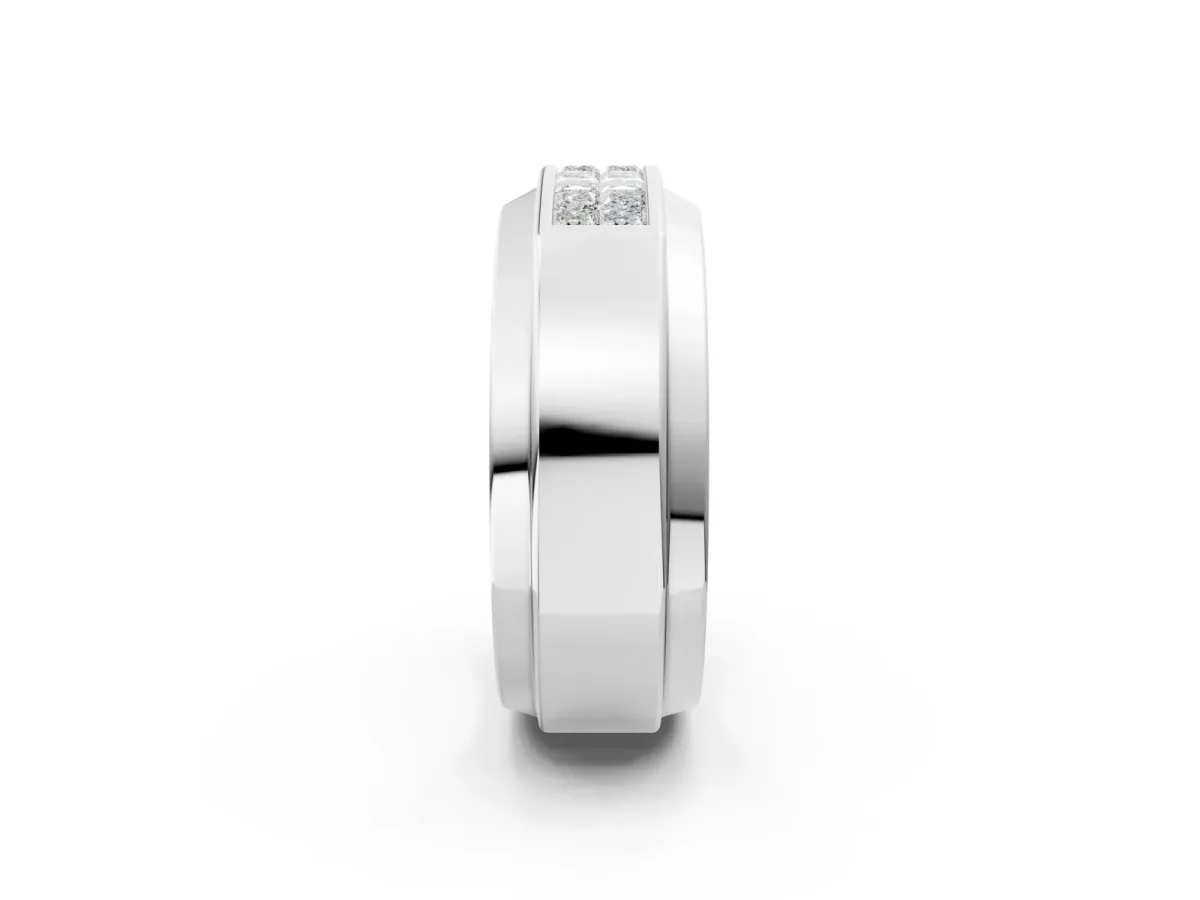 Princess Diamond Pavé Panel Mens Band Silver