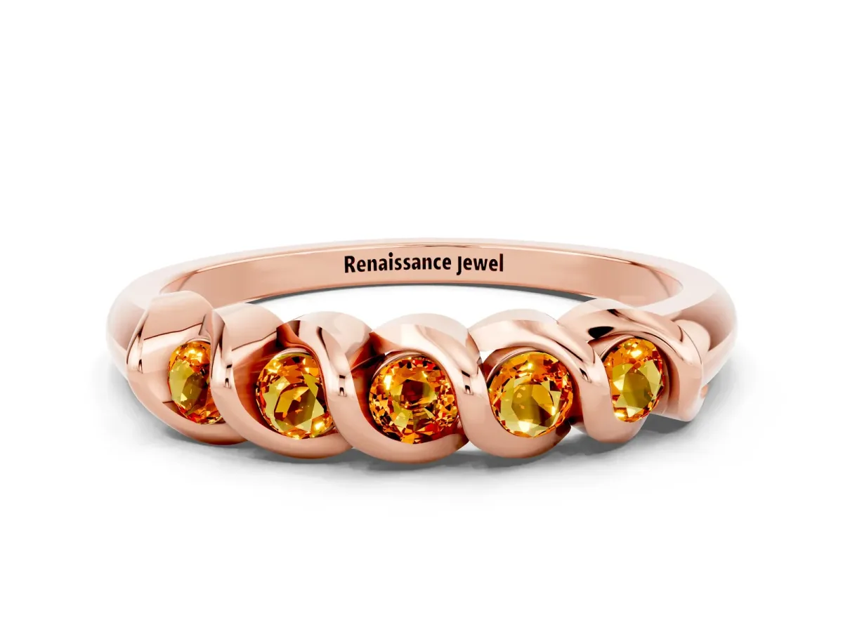 Round Citrine Eternity Band with Twist Prong Setting Rose gold