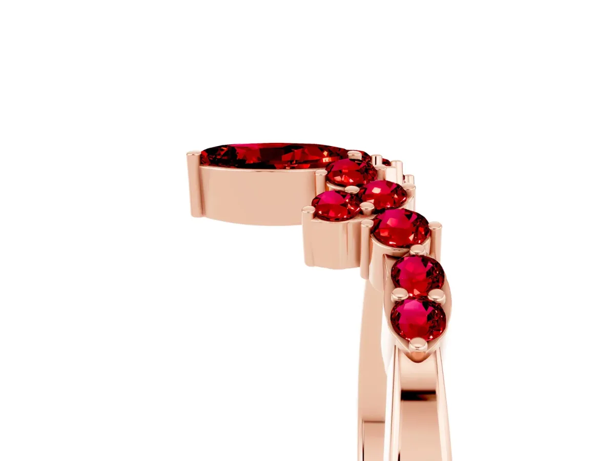 Marquise and Round Ruby Chevron Band with Prong Setting Rose gold