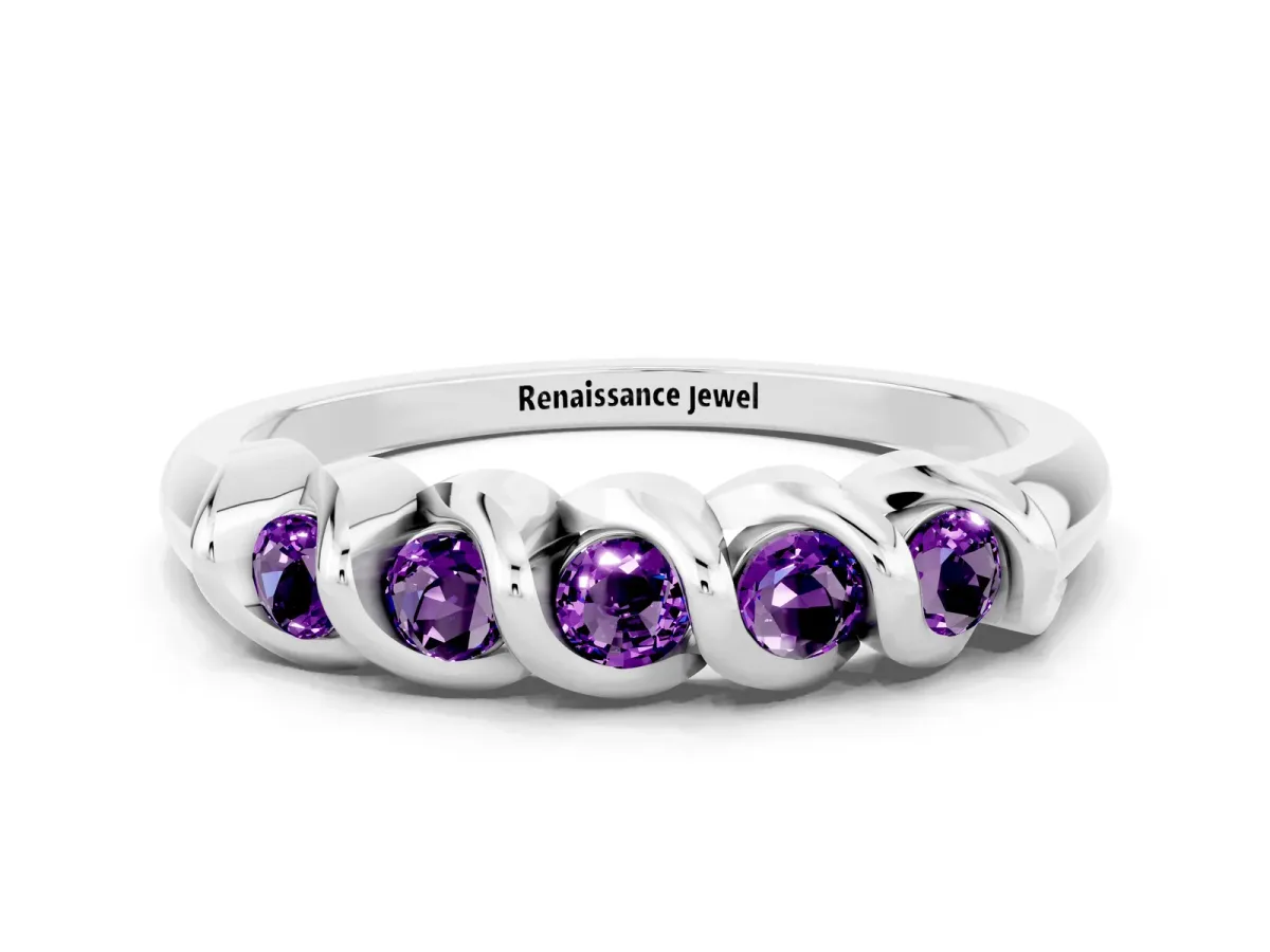 Round Amethyst Eternity Band with Twist Prong Setting Silver
