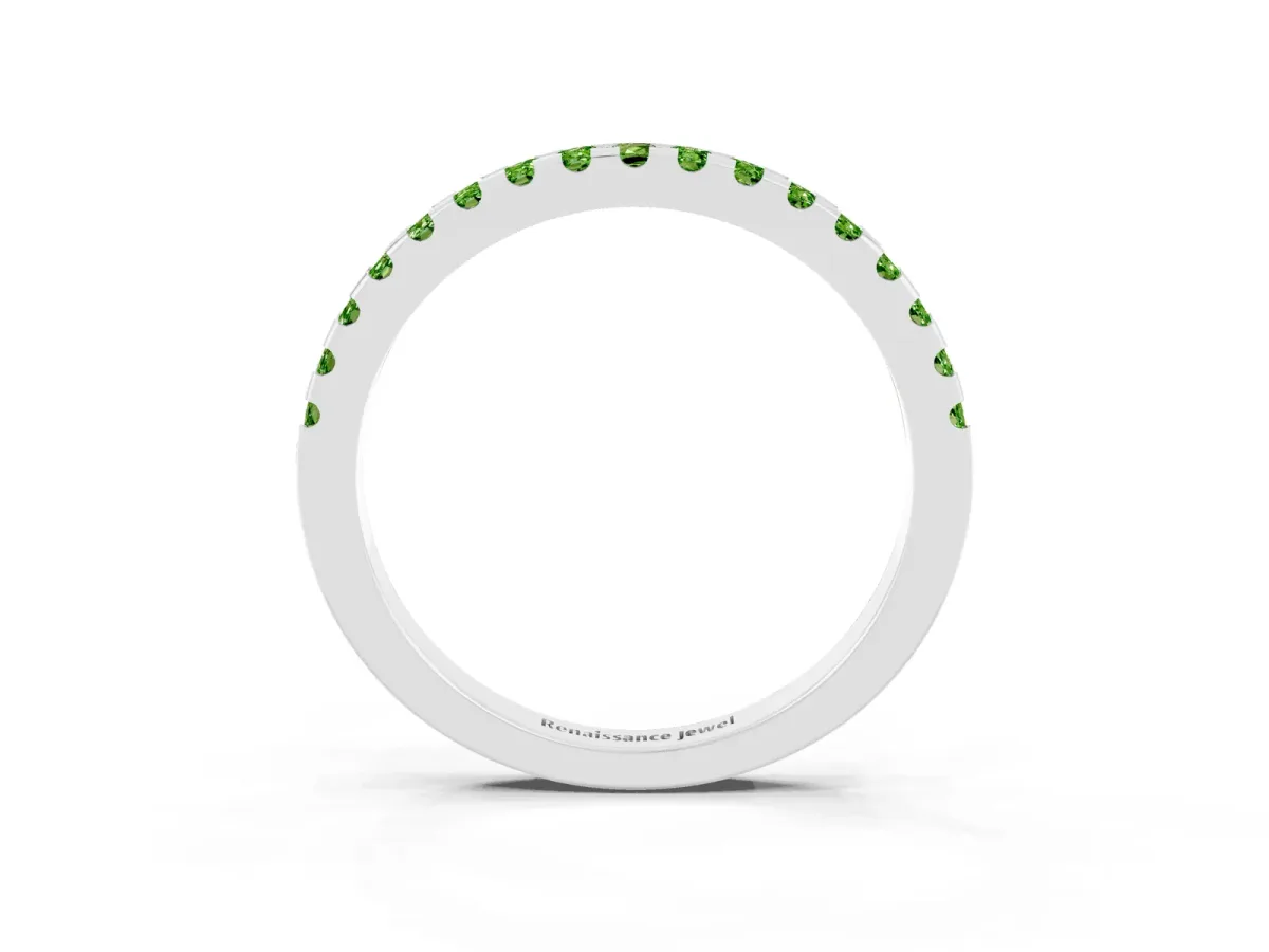 Round Peridot Pavé Set Eternity Band with Micro Prong Setting White gold