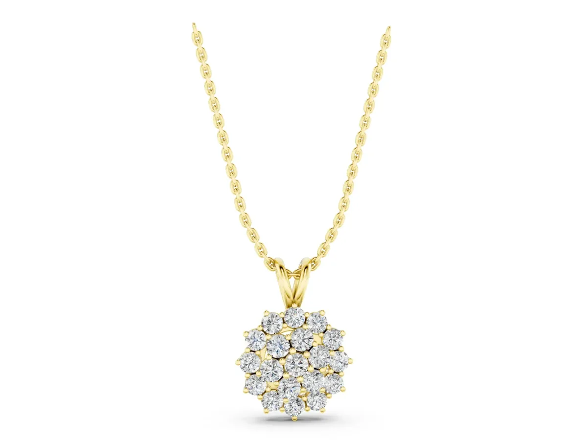 Cluster Round Diamond Prong-Set Pendant Yellow gold