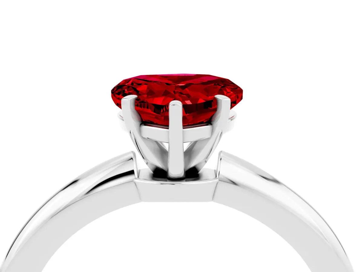 Heart Cut Ruby Solitaire Ring with Six-Prong Setting and Classic Band Silver