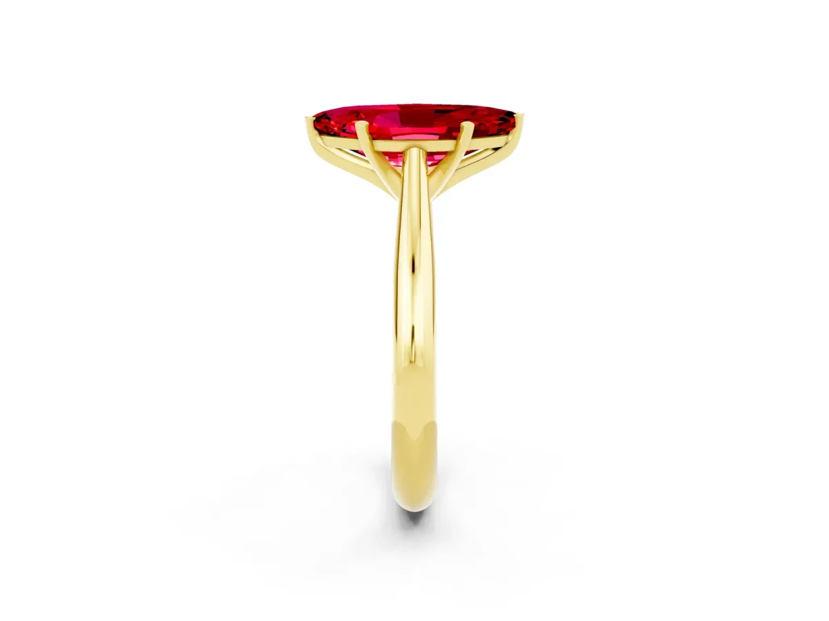 Marquise Cut Ruby Solitaire Engagement Ring with Cathedral Setting and Four-Prong Mount Yellow gold