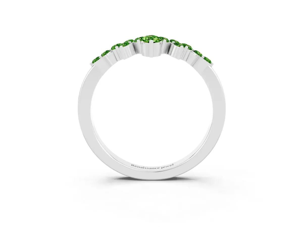 Marquise and Round Peridot Chevron Band with Prong Setting Silver