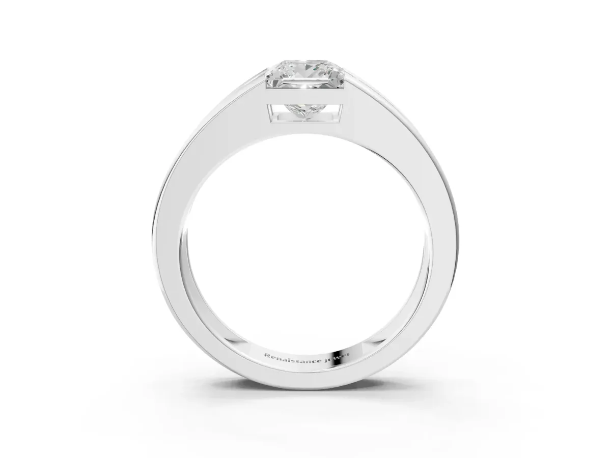Princess Diamond Channel Set Mens Ring Silver