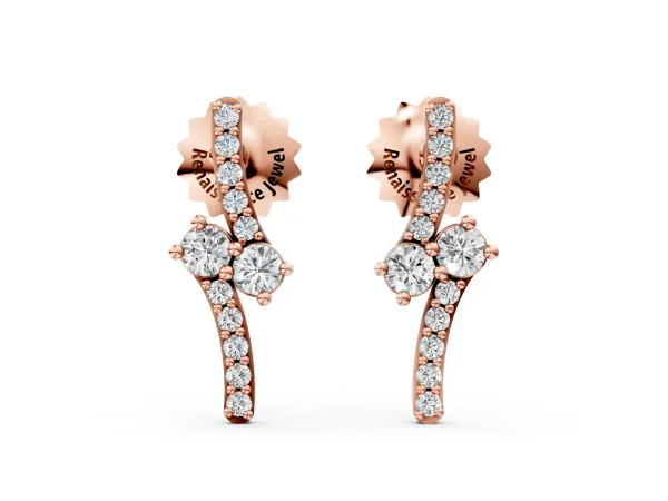 Round Diamond Two Stone Bypass Stud Earrings Rose gold