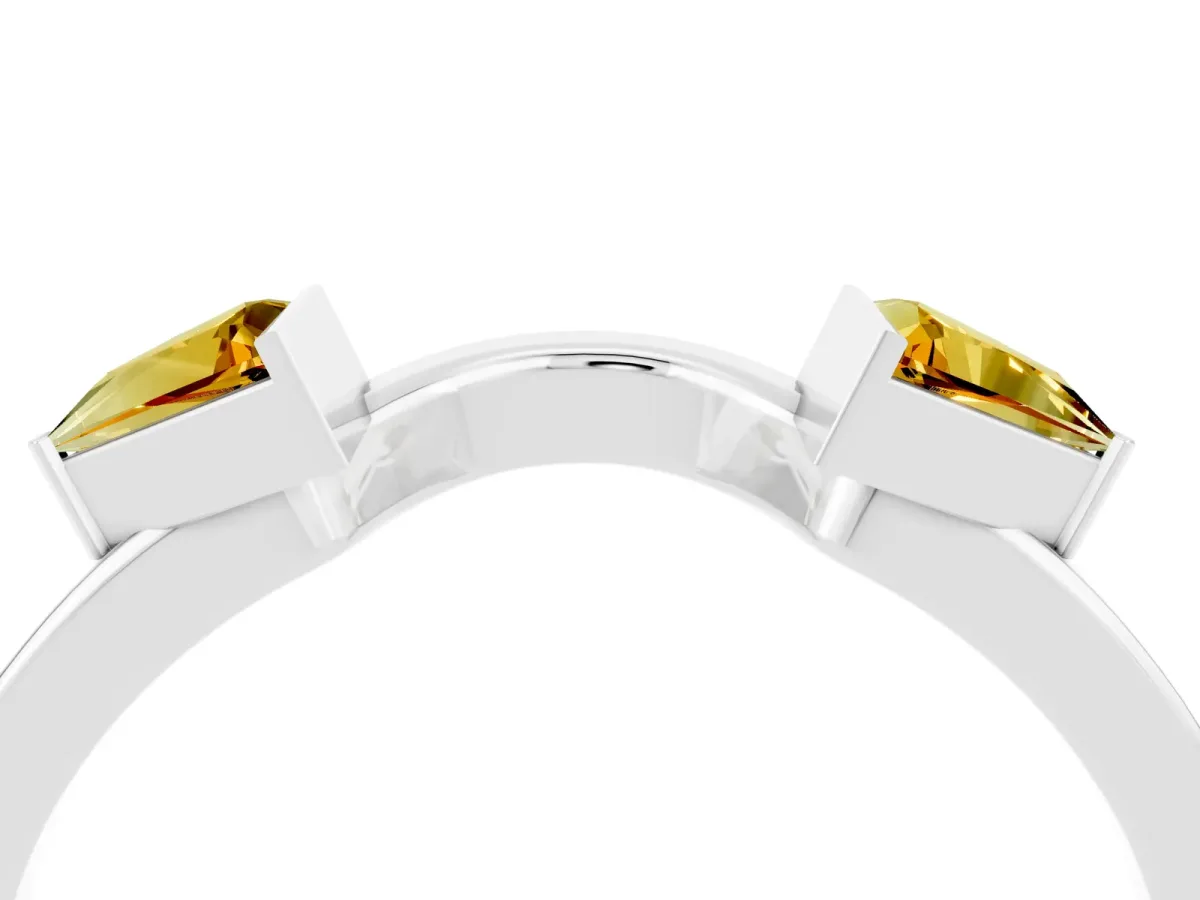 Trillion Citrine Open Band Ring with Bezel Setting White gold