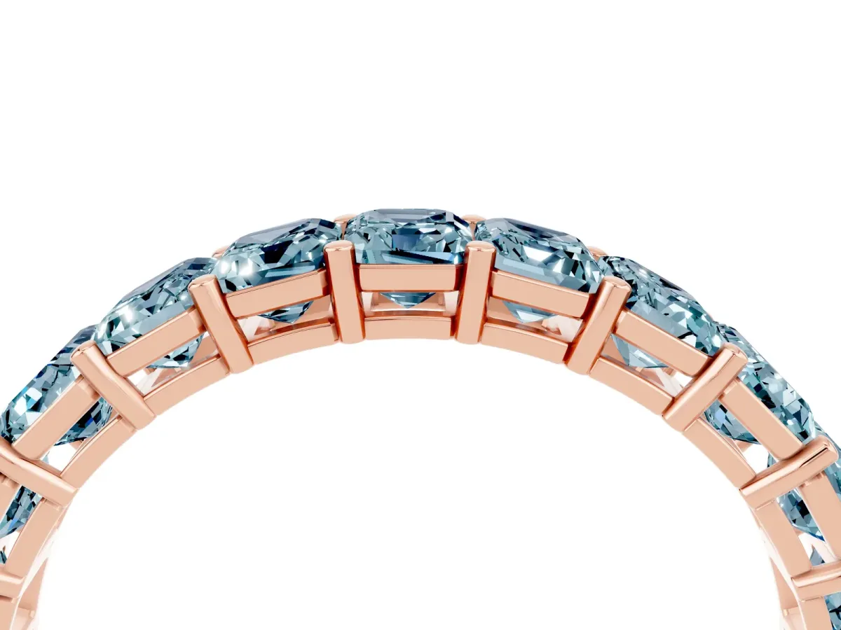 Emerald Cut Aquamarine Eternity Band with Shared Prong Setting Rose gold