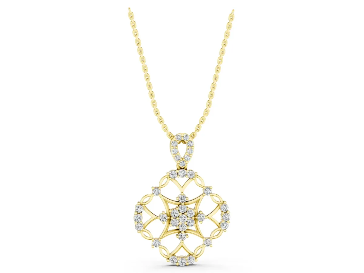 Round Diamond Halo Pendant with Pavé Setting Yellow gold