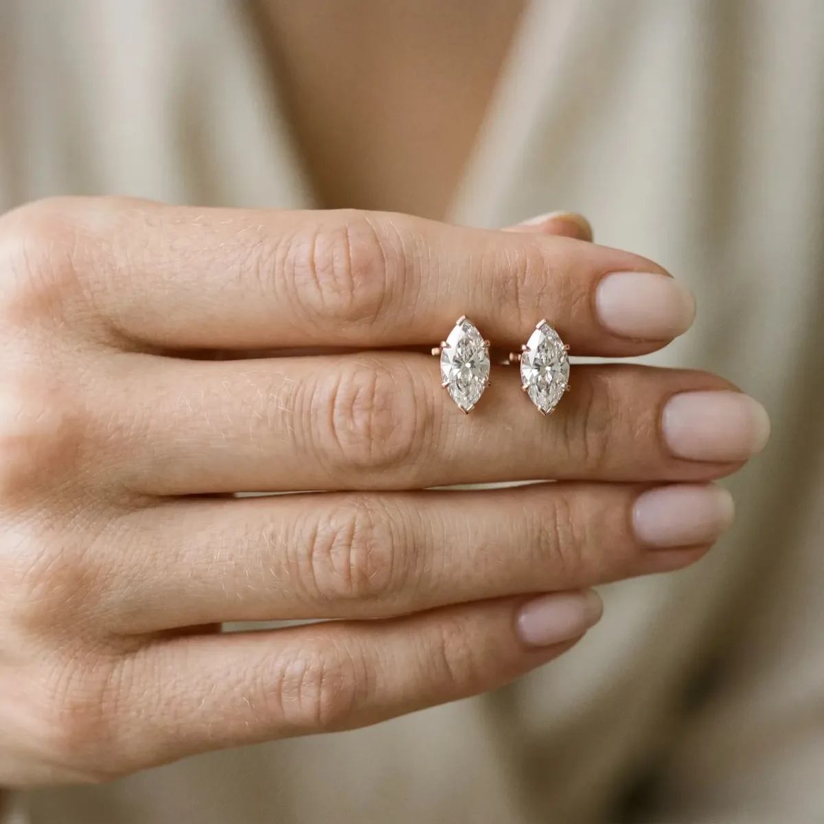 Marquise Cut Diamond Stud Earrings Rose gold