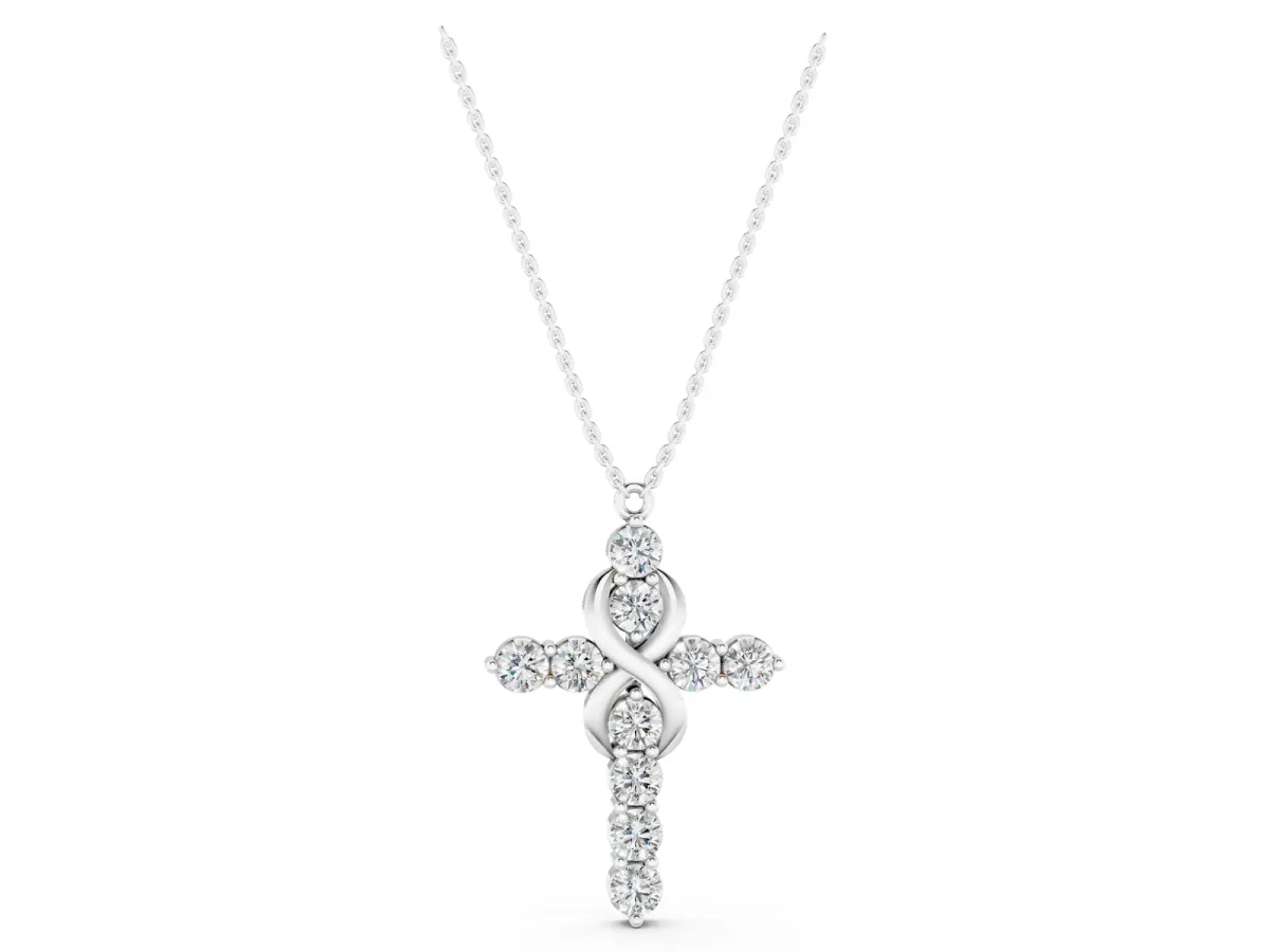 Round Diamond Prong Set Infinity Cross Pendant Silver