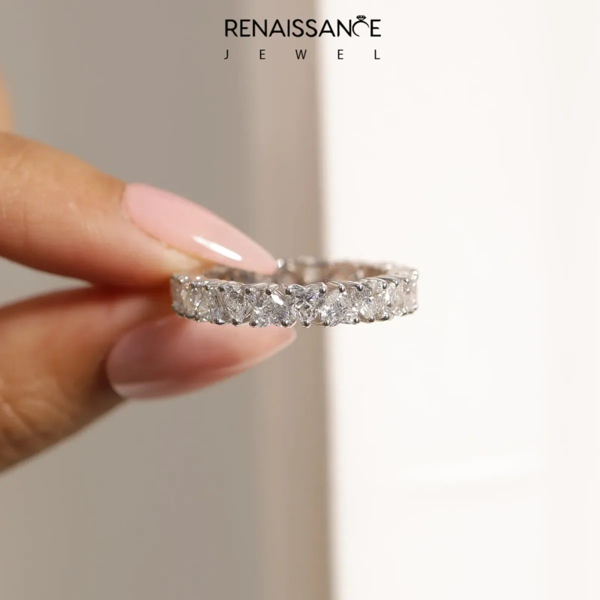 Heart Cut Eternity Band with Shared Prong Setting Silver
