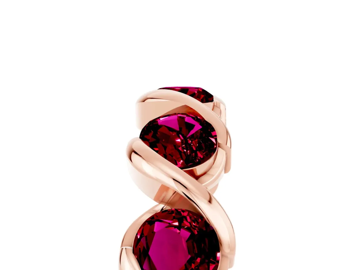 Round Garnet Wave Band with Channel Setting and Shared Prongs Rose gold
