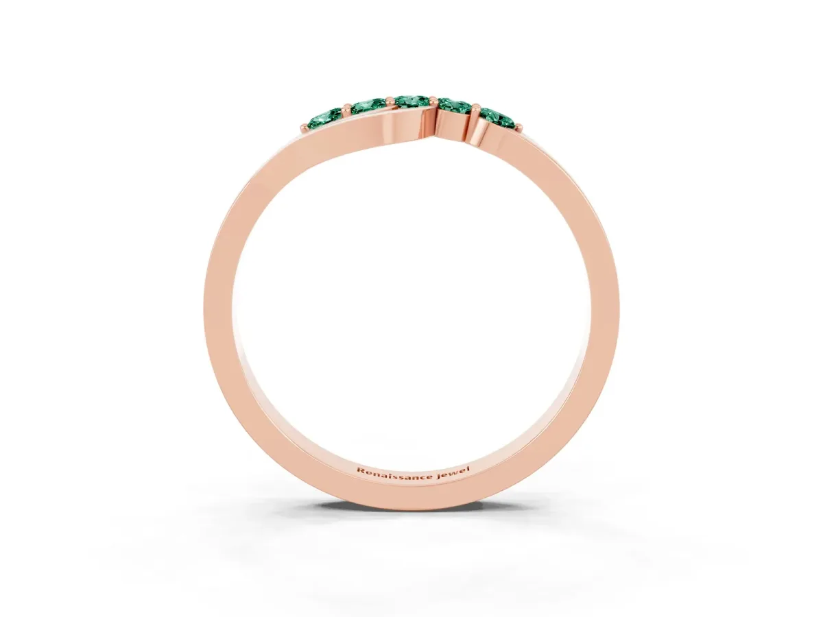 Five-Stone Round Green Sapphire Crossover Band with Prong Setting Rose gold