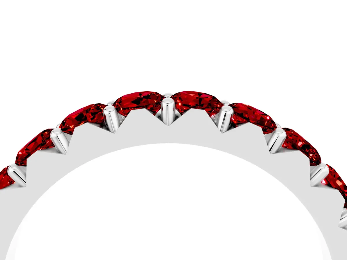 Round Ruby Half Eternity Band with Classic Prong Setting Platinum