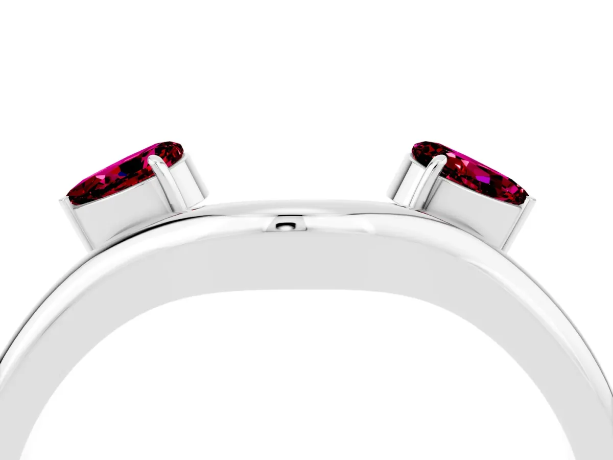 Pear Cut Garnet Two-Stone Open Band Ring with Prong Setting Silver