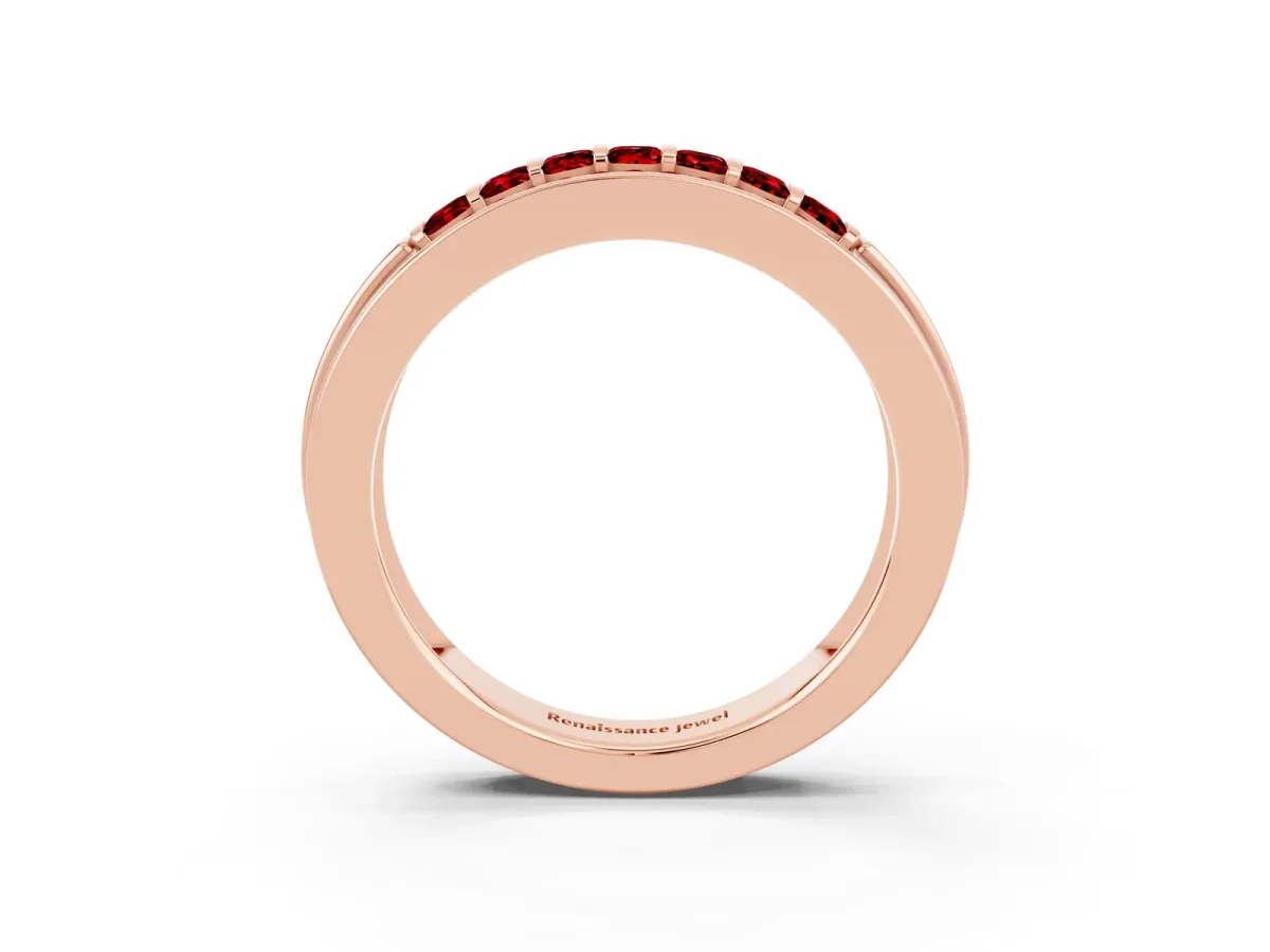 Bar-Set Princess Cut Ruby Pavé Band Rose gold