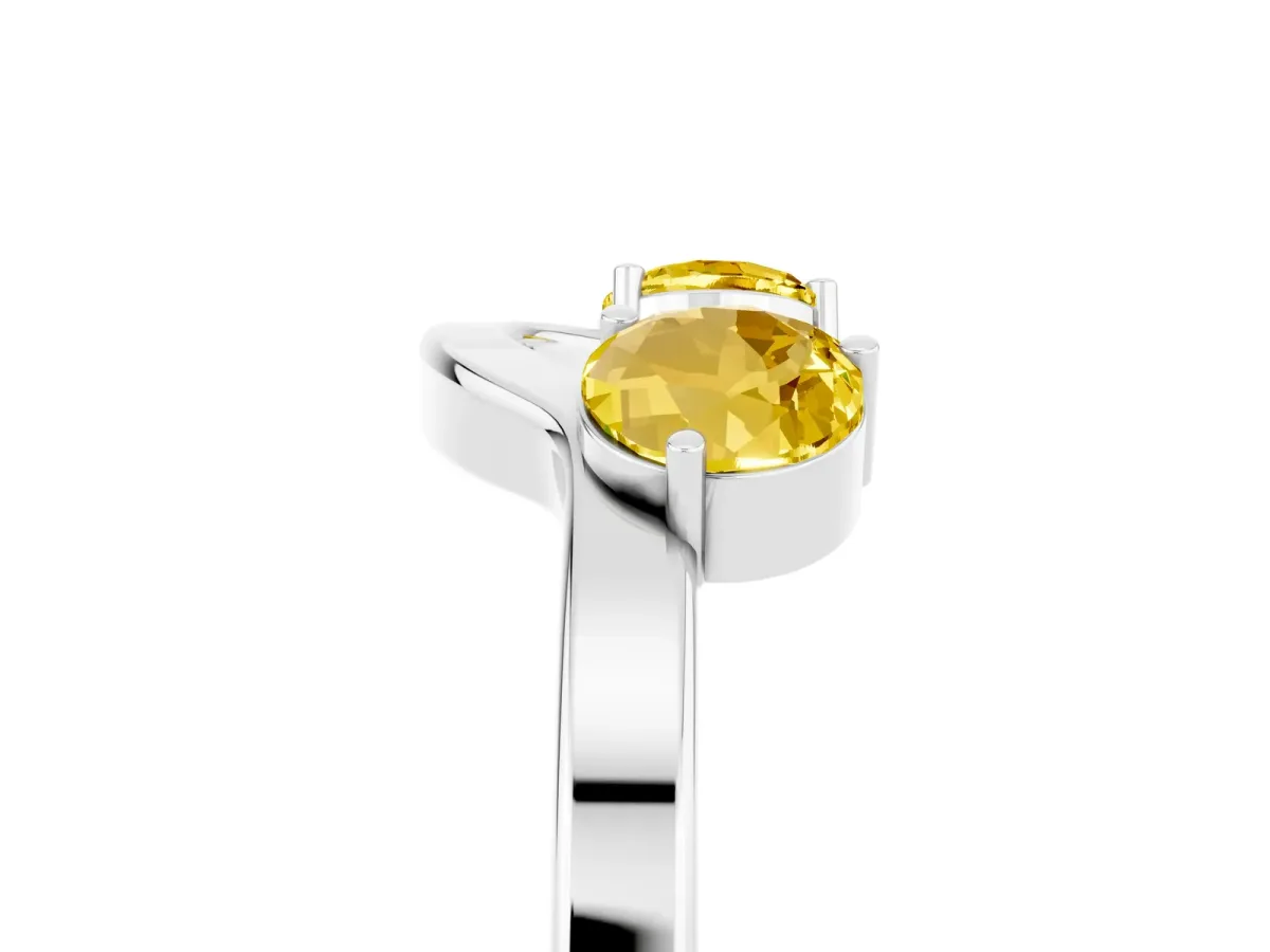 Dual Round Yellow Sapphire Open Band Ring with Prong Setting Platinum