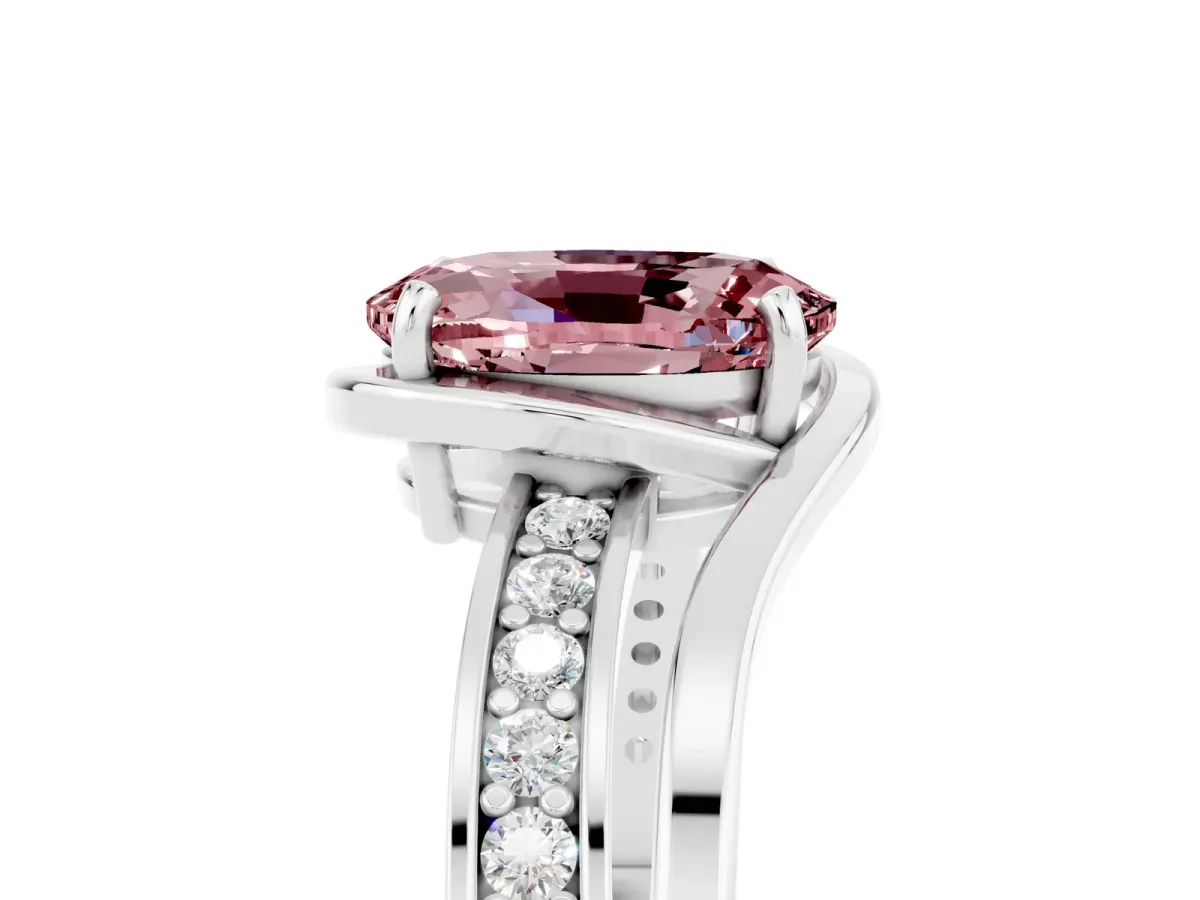 Oval Cut Morganite Solitaire Ring with Split Shank and Prong Setting White gold