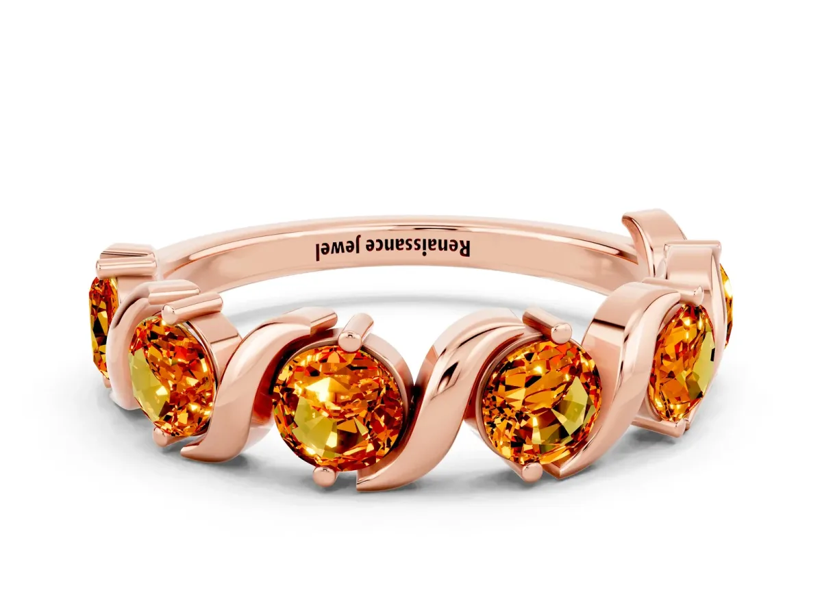 Six-Stone Round Citrine Wave Band with Shared Prong Setting Rose gold