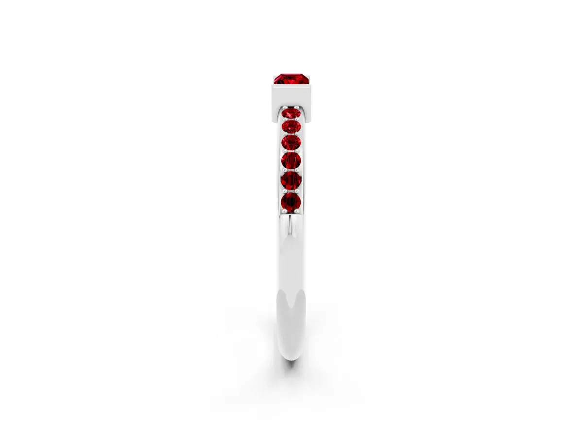 Baguette Ruby Pavé Band with Bar Setting Silver