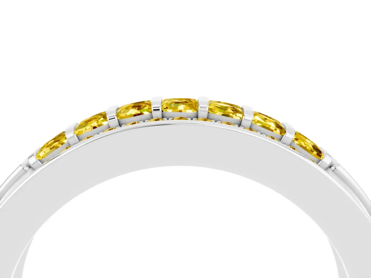 Bar-Set Princess Cut Yellow Sapphire Pavé Band Platinum