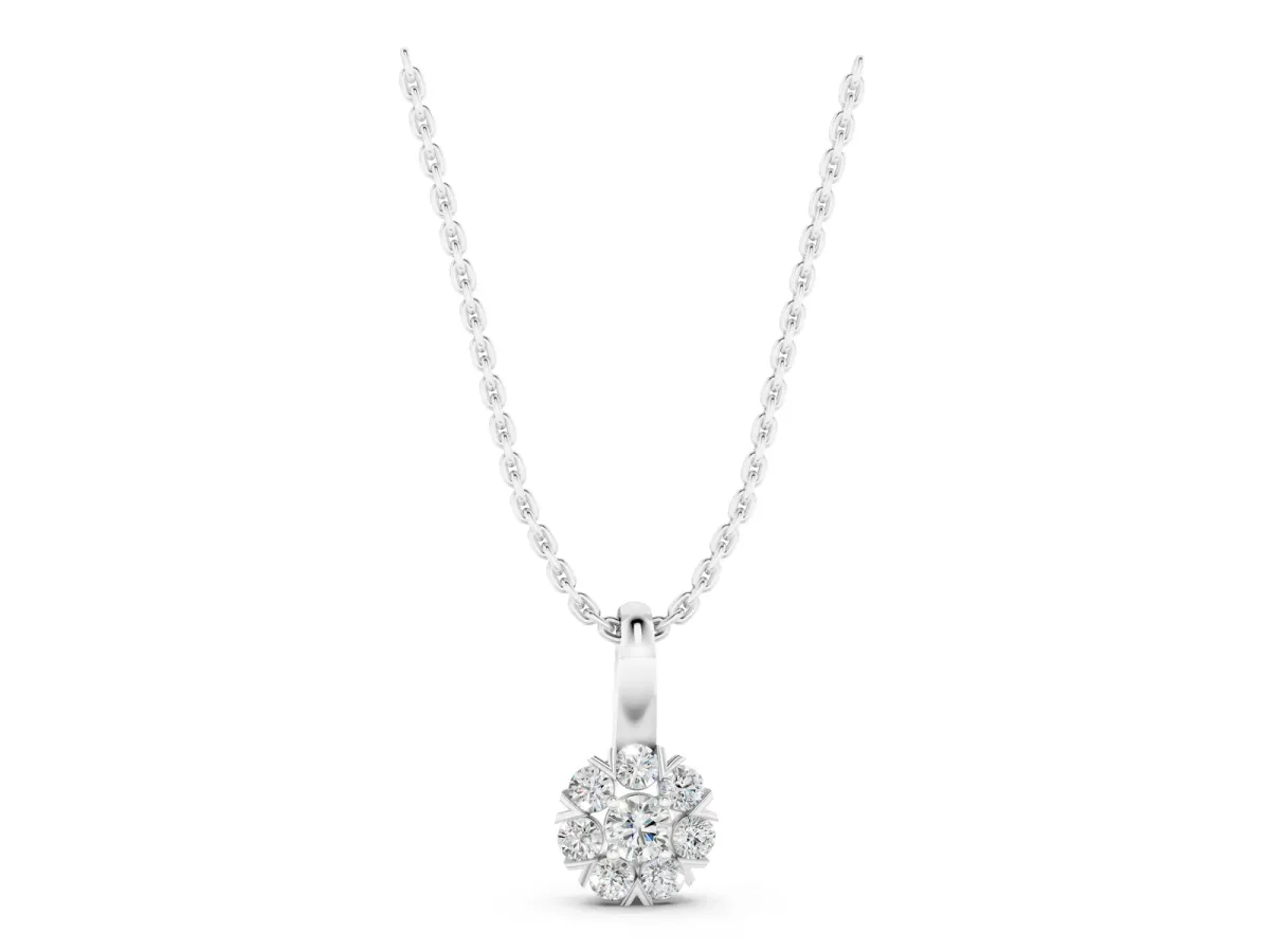 Round Diamond Floral Cluster Pendant with Prong Setting White gold