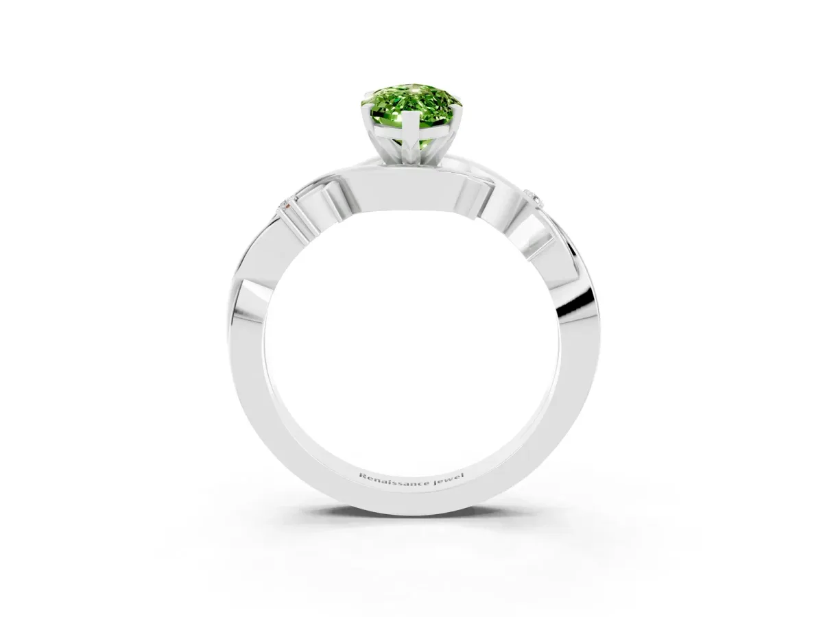 Marquise Cut Peridot Solitaire Ring with Twisted Band and Prong Setting Platinum