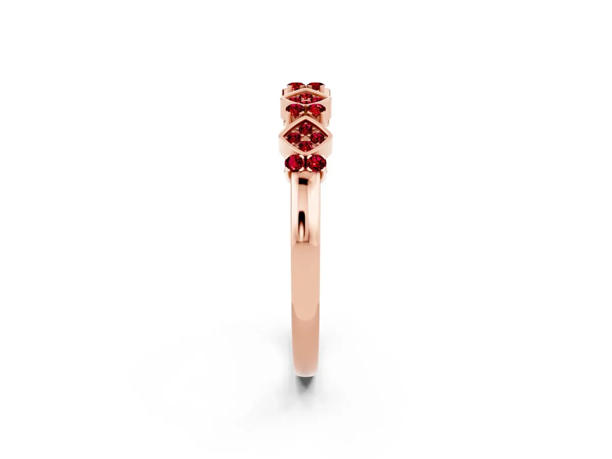 Pavé Cushion Ruby Cluster Eternity Band with Prong Setting Rose gold