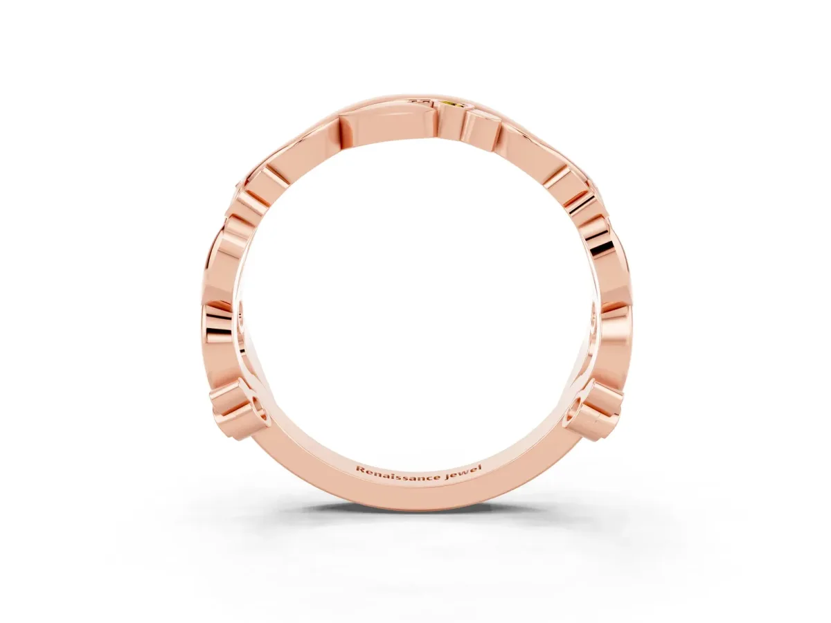 Round Yellow Sapphire Leaf Eternity Band with Bezel Setting Rose gold