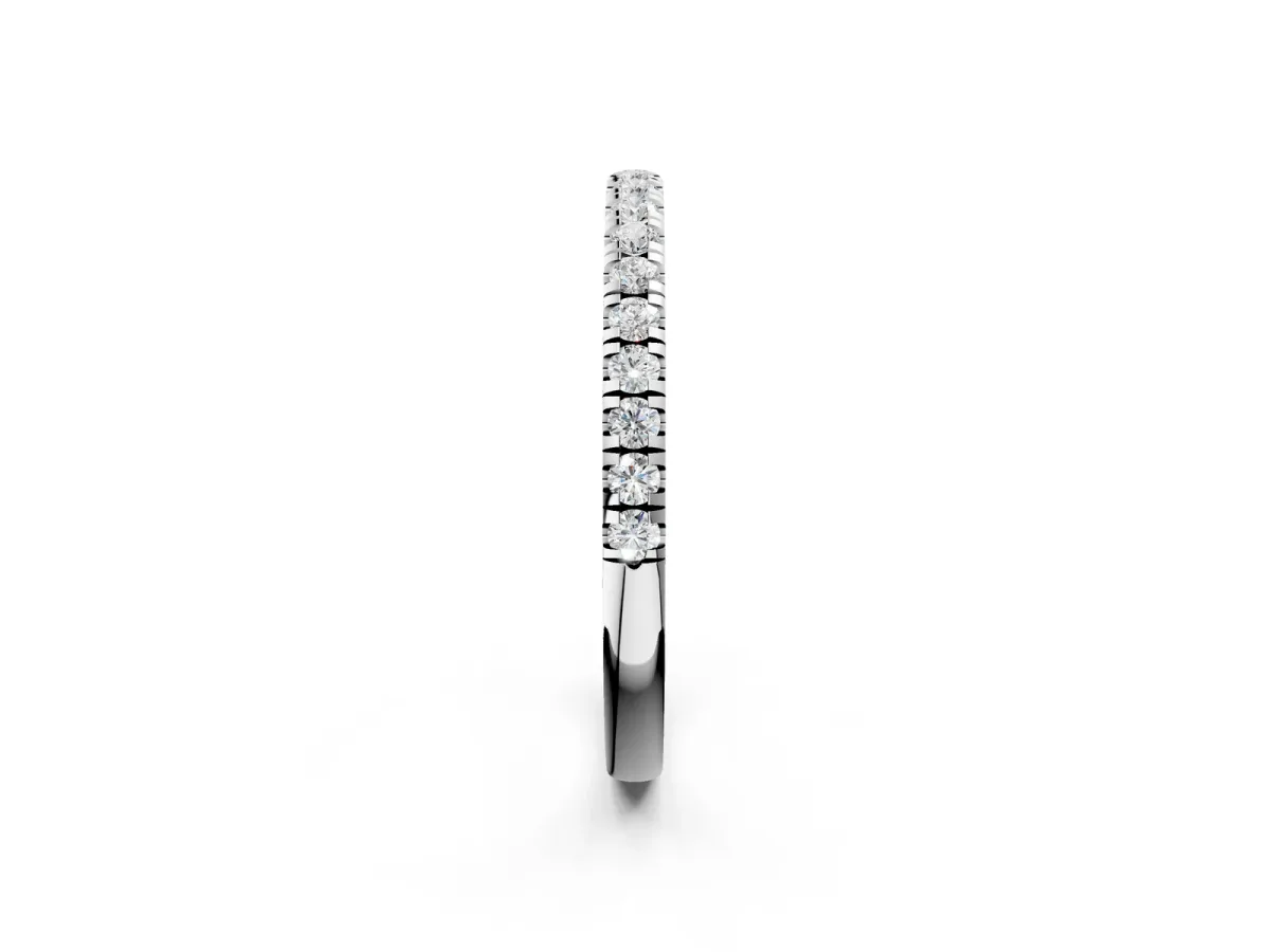 Pavé Round Diamond Half Eternity Band with Shared Prong Setting Silver