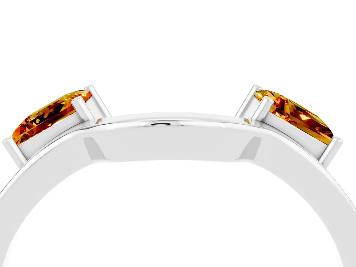 Princess Cut Citrine Two-Stone Open Band Ring with Four-Prong Setting Platinum