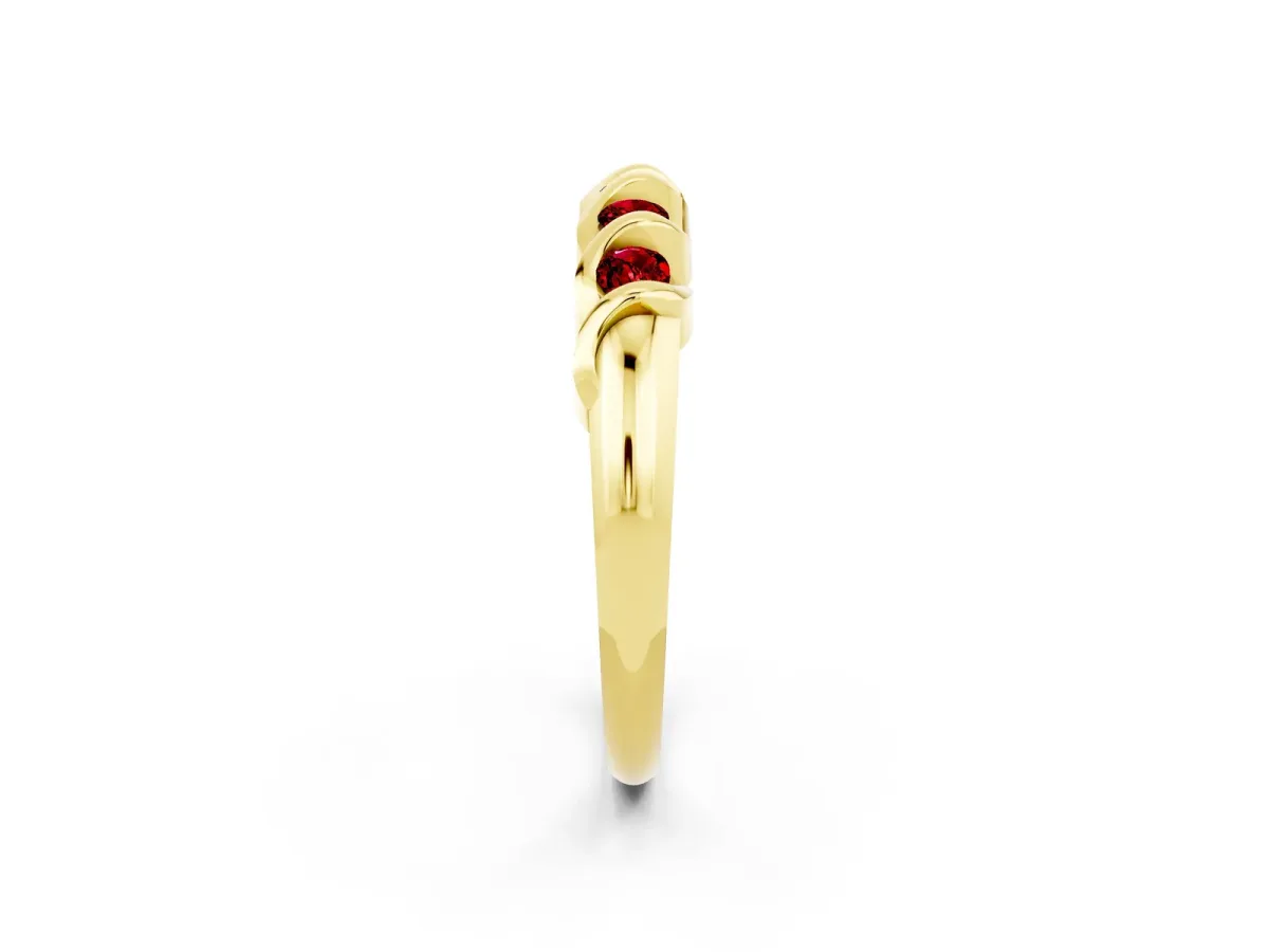 Round Ruby Eternity Band with Twist Prong Setting Yellow gold