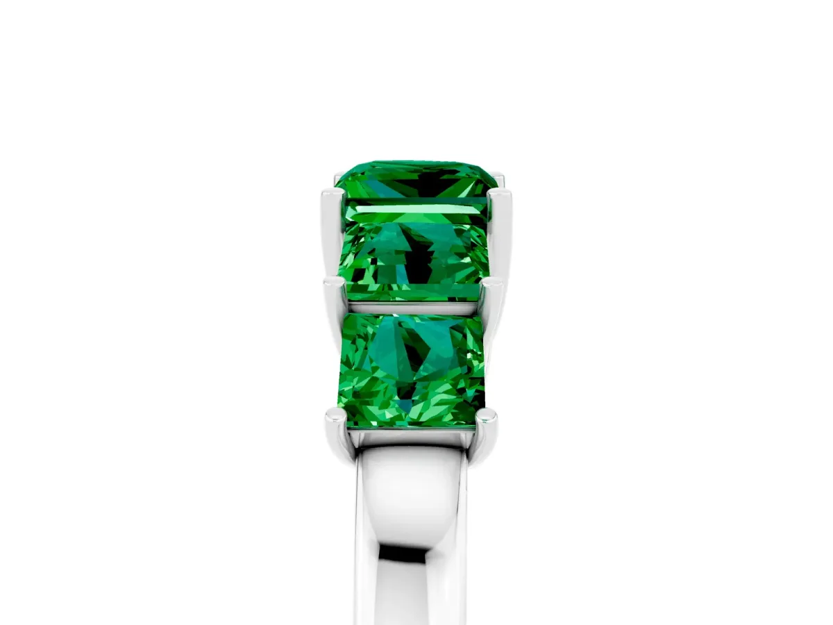 Princess Cut Five-Stone Emerald Ring with Classic Prong Setting White gold