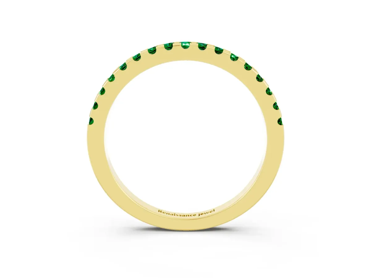Round Emerald Pavé Set Eternity Band with Micro Prong Setting Yellow gold