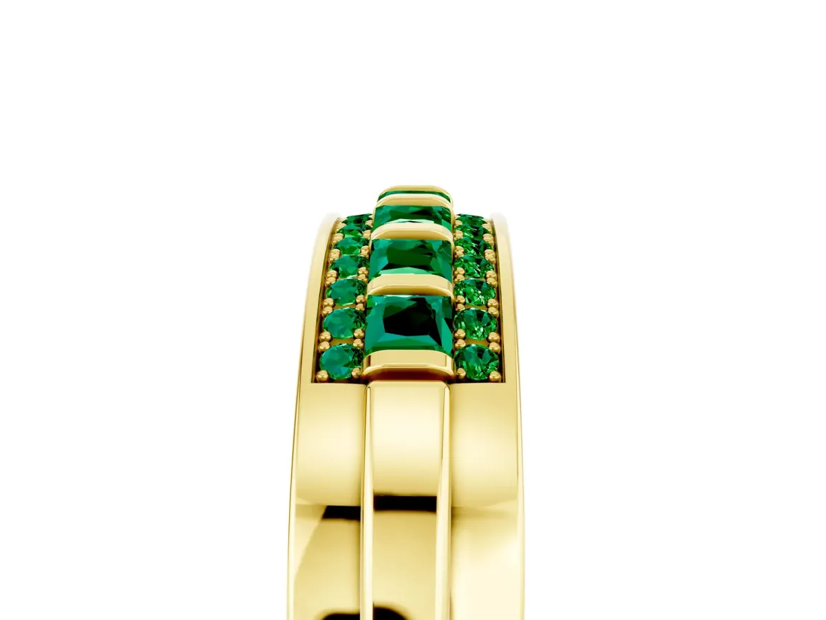 Bar-Set Princess Cut Emerald Pavé Band Yellow gold