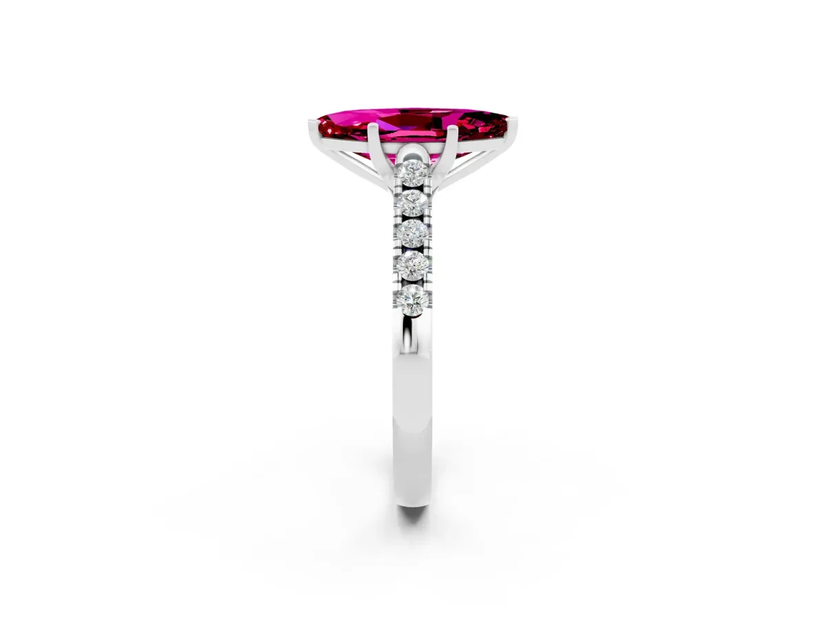 Marquise Cut Garnet Pavé Band Solitaire Ring with Prong Setting Silver