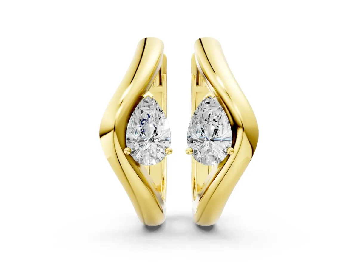 Pear Diamond Silhouette Hoop Earrings Yellow gold